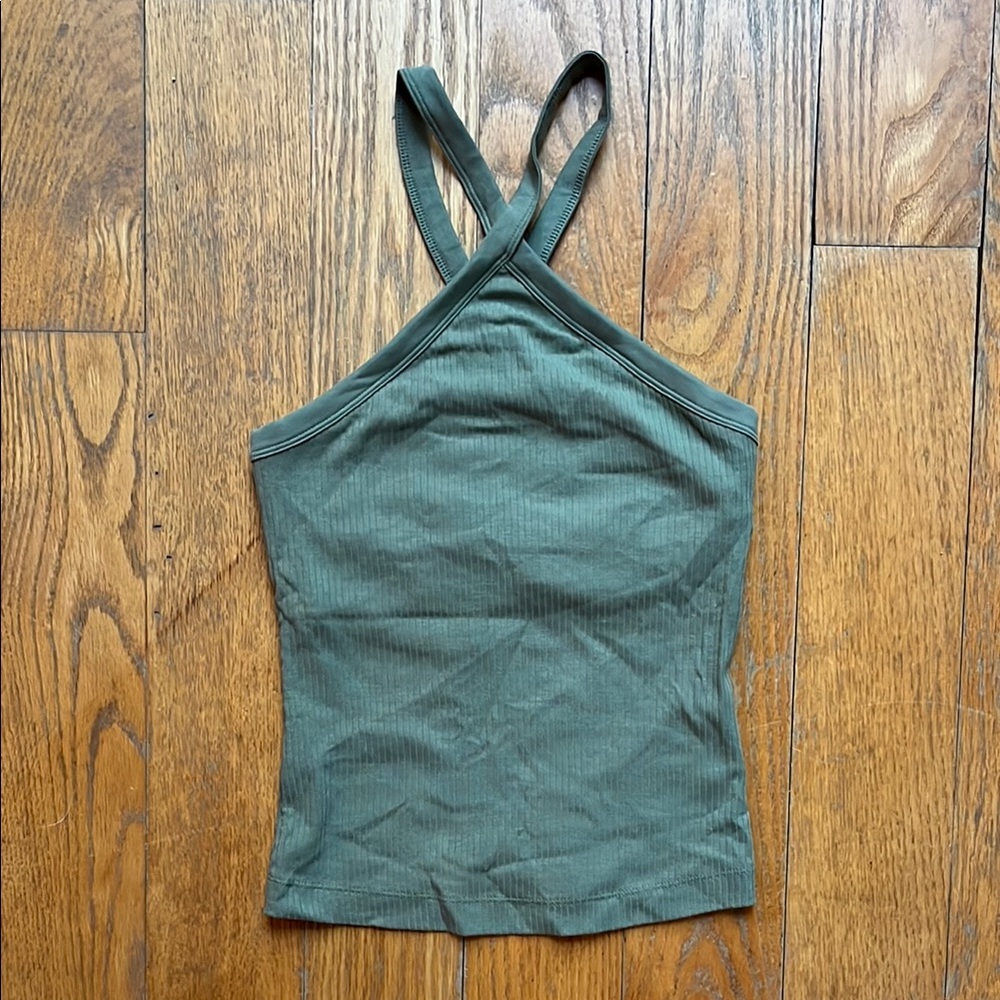 Crisscross Olive Green Ribbed Tank Top
